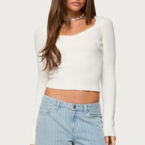Maliah Ribbed Knit V Neck Top