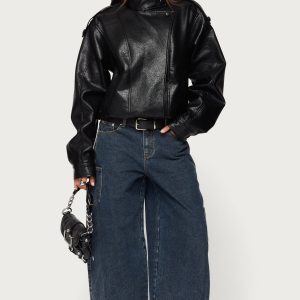 Jaicee High Neck Oversized Faux Leather Jacket