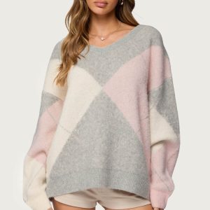 Elda Oversized Argyle Sweater