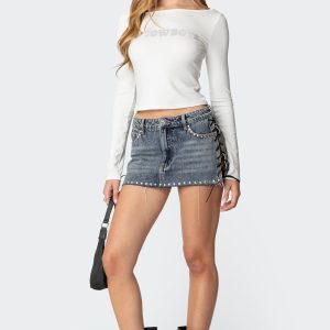 Casey Lace Up Denim Mini Skirt