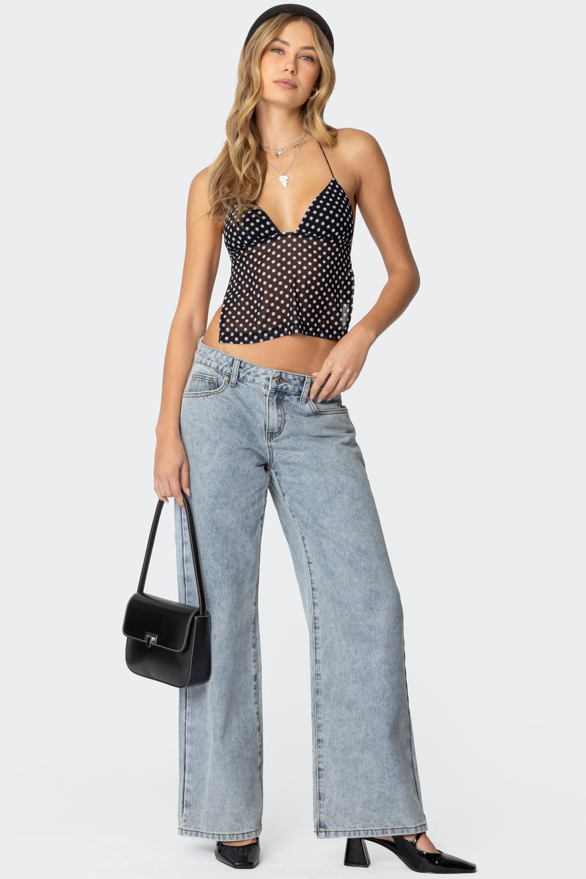 Polka Dot Backless Chiffon Top - Image 5