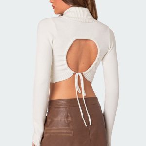 Back Cut Out Turtle Neck Sweater