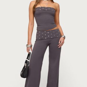 Breanna Studded Foldover Wide Leg Pants