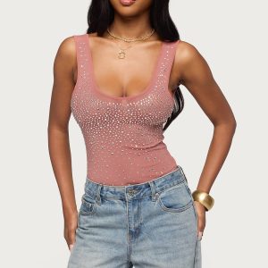 Angelita Rhinestone Sheer Mesh Bodysuit