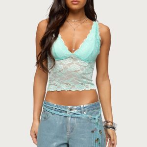 Vanya Sheer Lace V Neck Top