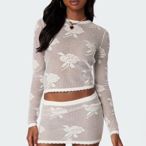 Saga Embroidered Sheer Knit Top