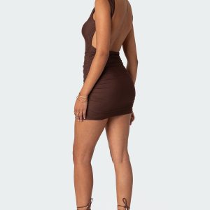 Mikey Ruched Open Back Mini Dress
