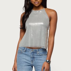 Itara Sequin Backless Halter Top