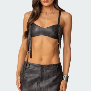 Sadaf Faux Leather Bra Top