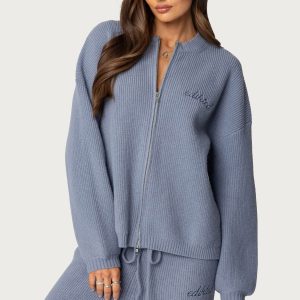 Kris Ribbed Knit Zip Up Sweater