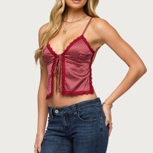 Backless Satin Effect Polka Dot Top