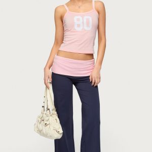 Petite Wide Leg Contrast Foldover Pants