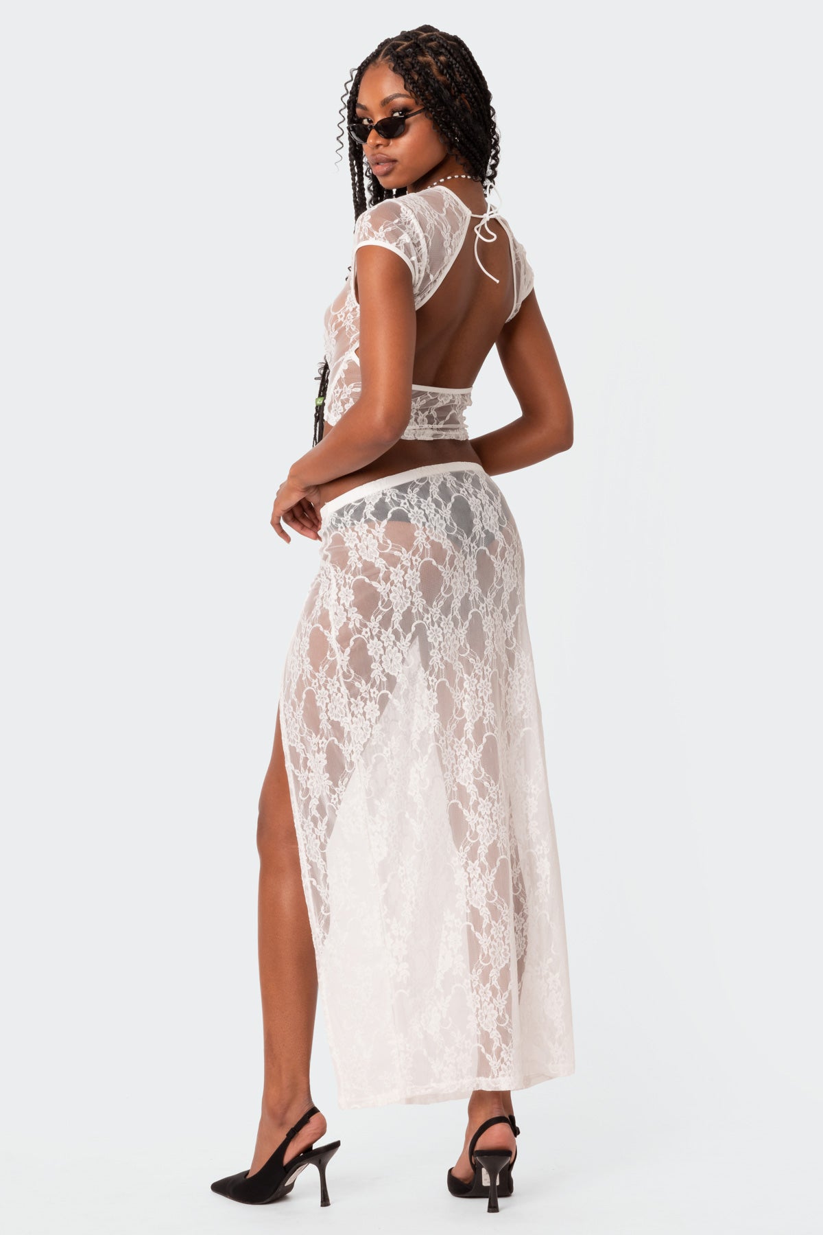 Aura Open Back Sheer Lace Crop Top - Image 2