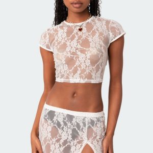Aura Open Back Sheer Lace Crop Top
