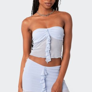 Solange Ruffle Mesh Tube Top