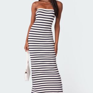 Knit Back Slitted Maxi Dress