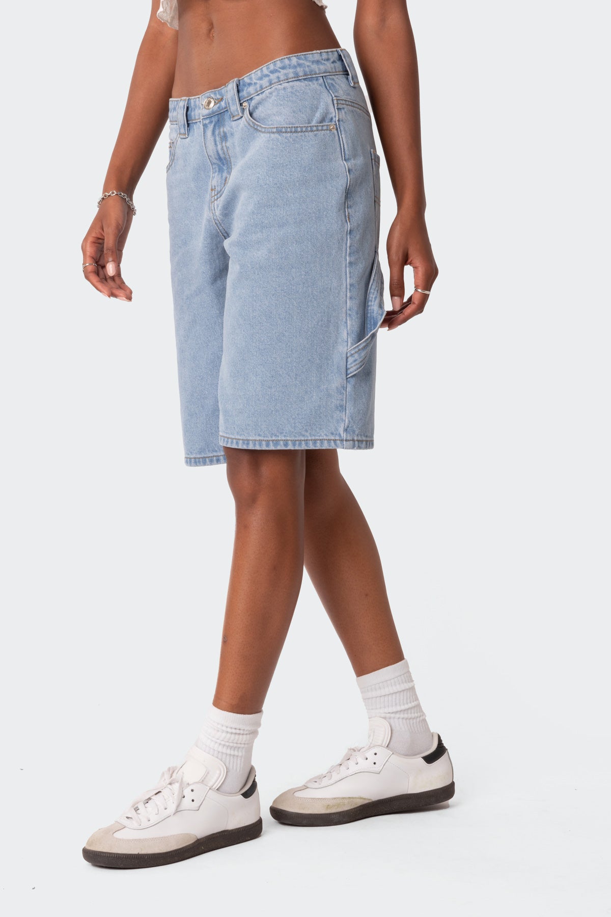 Low Rise Bermuda Denim Carpenter Shorts - Image 3