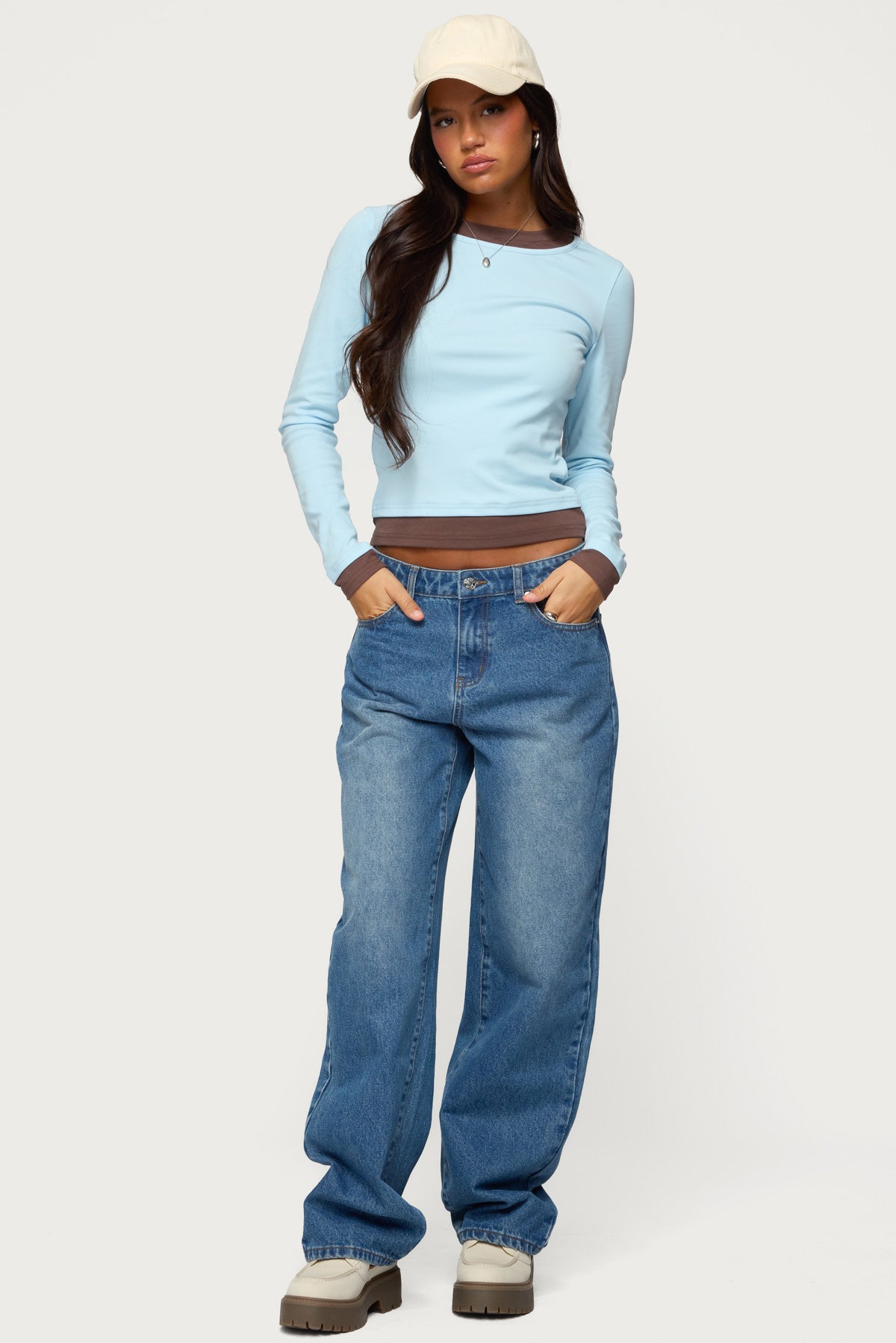 Contrast Layered Look Long Sleeve T Shirt - Image 2
