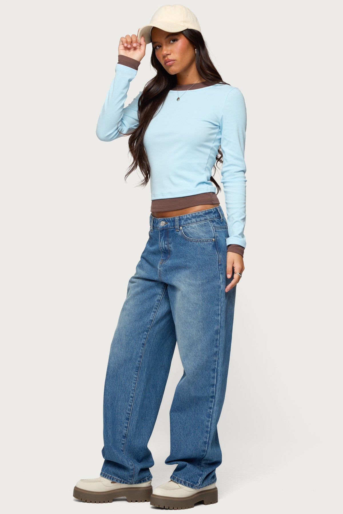 Contrast Layered Look Long Sleeve T Shirt - Image 4