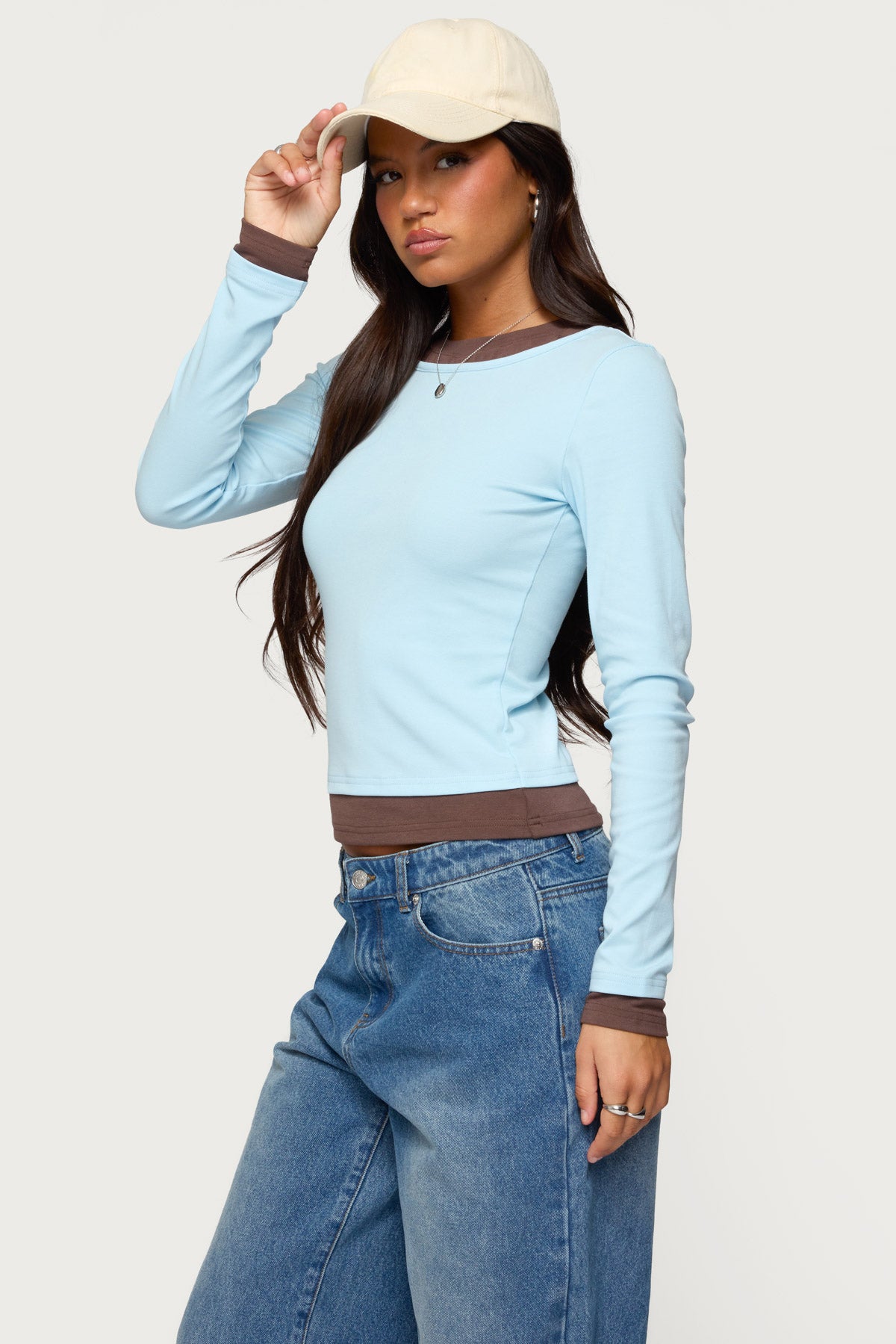 Contrast Layered Look Long Sleeve T Shirt - Image 3