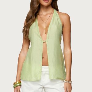 Silky Look Split Front Halter Top