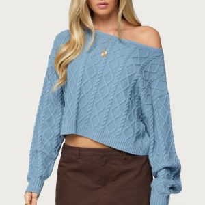 Oversized Off Shoulder Cable Knit Sweater