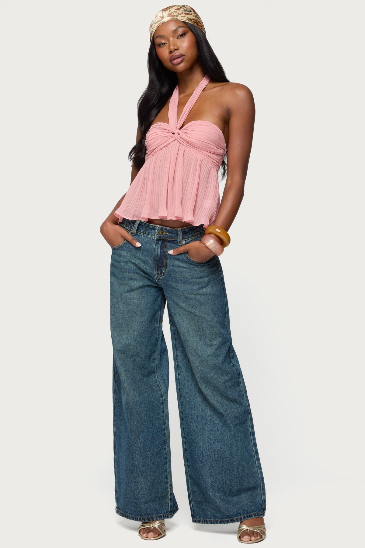 Pleated Chiffon Babydoll Halter Top - Image 5