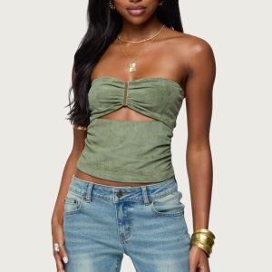 Kalina Cutout Faux Suede Strapless Top