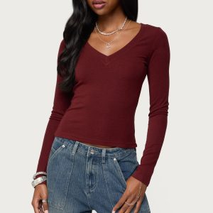 Larna V Neck Ribbed T Shirt
