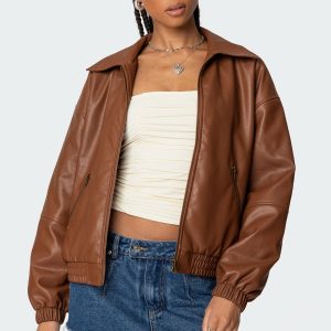 Halley Faux Leather Bomber Jacket