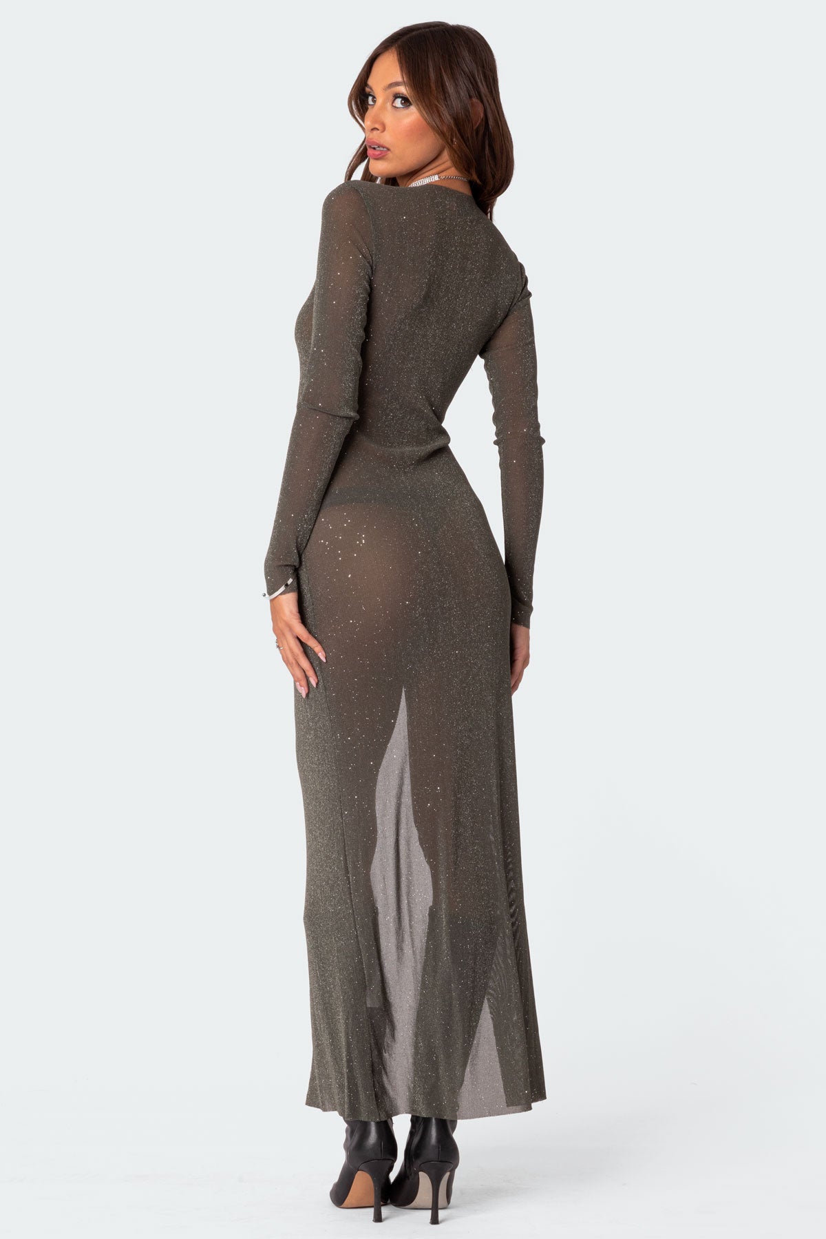 Glitter Mesh Slitted Maxi Dress - Image 4