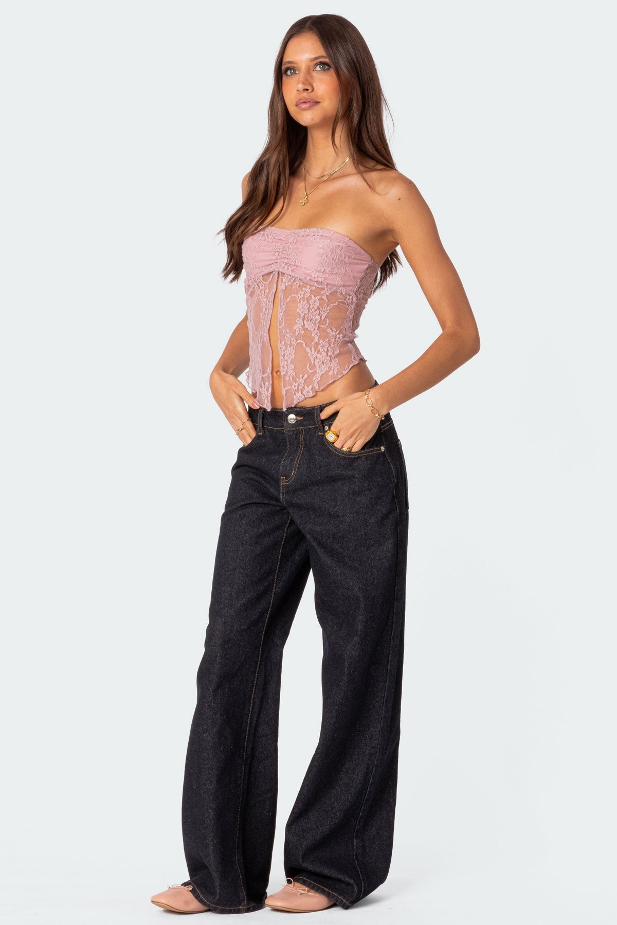 Twilight Sheer Lace Split Front Top - Image 3