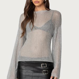 Drop Shoulder Sheer Knit Sweater