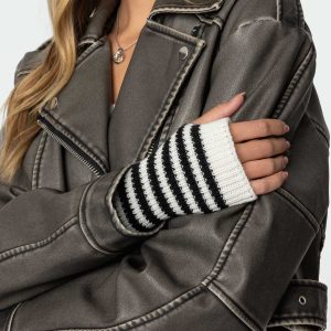 Striped Knit Fingerless Gloves