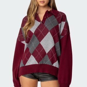 Argyle Oversized Polo Sweater