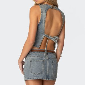Quinlan Open Back Denim Top