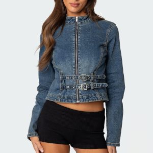 Double Buckle Denim Jacket