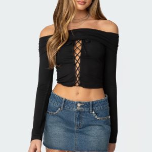 Lace Up Fold Over Top