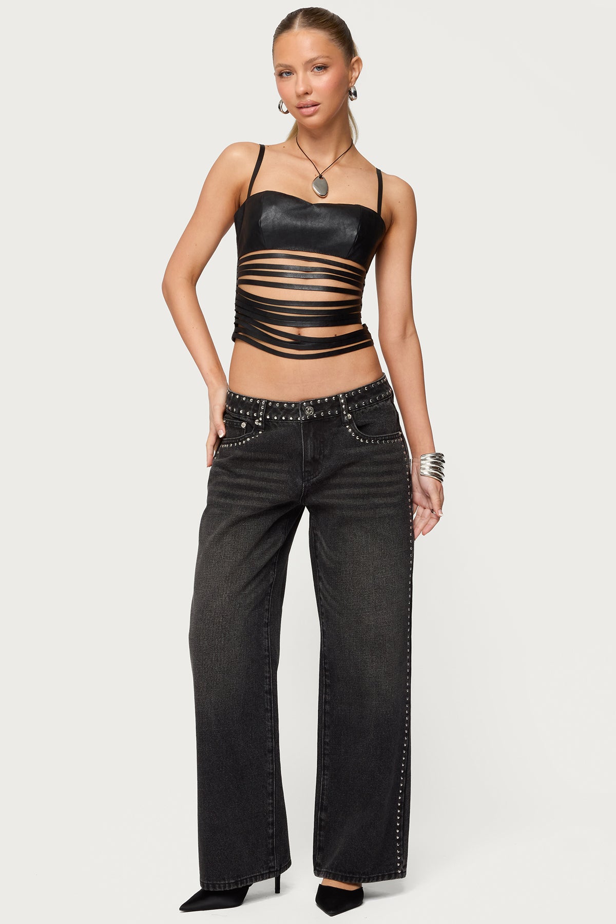 Nia Cutout Shredded Faux Leather Top - Image 5