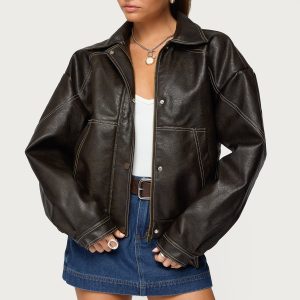 Jaxson Oversized Faux Leather Bomber Jacket