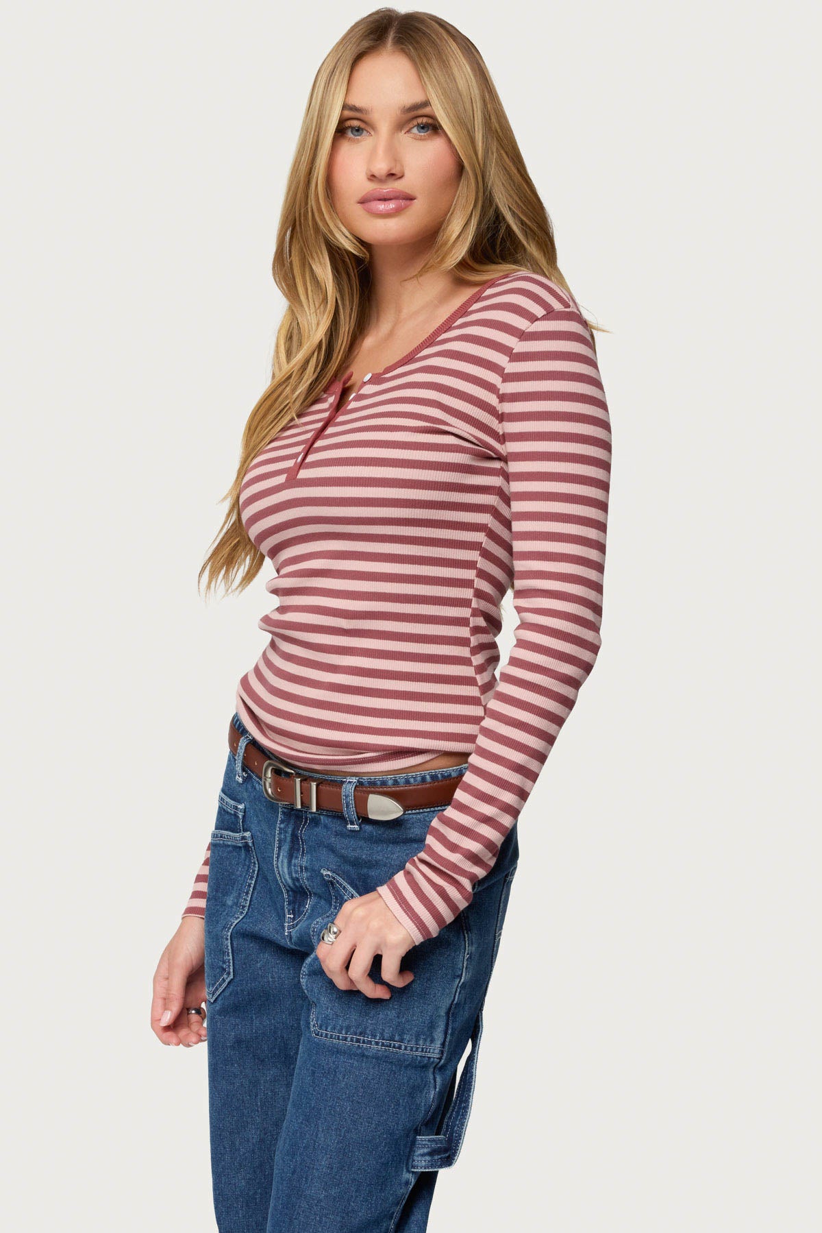 Roma Striped Henley Top - Image 4