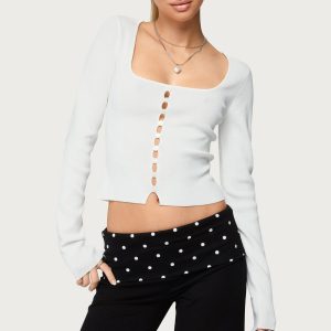 Deane Button Cutout Square Neck Top