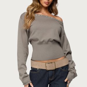 Carmela Iridescent Button Off Shoulder Sweater