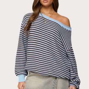 Averi Striped Oversized Off Shoulder Sweater