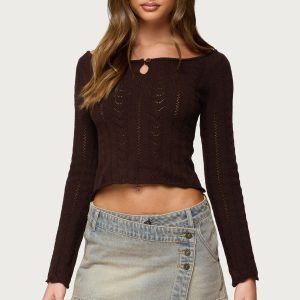 Khari Keyhole Pointelle Knit Top