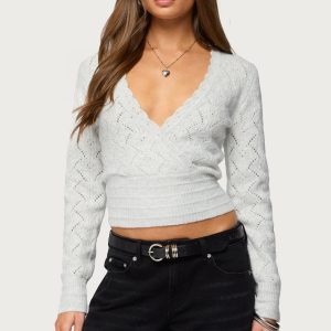 Janine Pointelle Knit V Neck Top