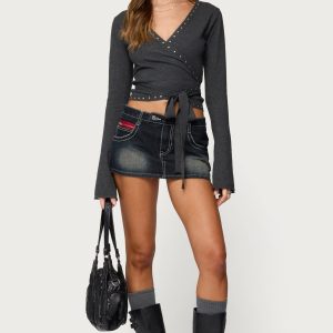 Jakari Contrast Stitch Denim Mini Skort