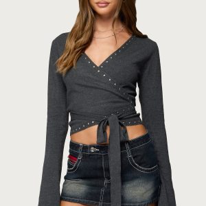 Roccia Studded Knit Wrap Top