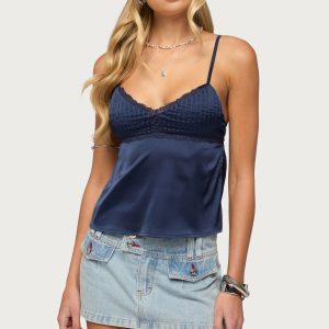 Blanca Satin Effect Lace Trim Tank Top