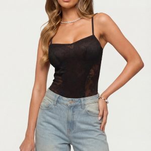 Carinna Sheer Lace Cutout Bodysuit